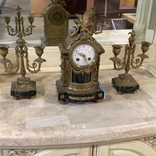 Load image into Gallery viewer, 3pcs. Brass and Marble Clock with candle holders - Kenner Habitat for Humanity ReStore
