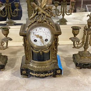 3pcs. Brass and Marble Clock with candle holders - Kenner Habitat for Humanity ReStore