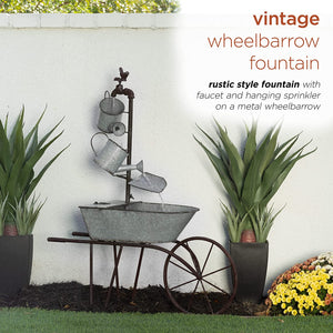 Alpine Corporation NCY402 Alpine 36"Tall Rustic Wheelbarrow and Watering Can Yard Decoration Fountain, Metal ntain. - Kenner Habitat for Humanity ReStore
