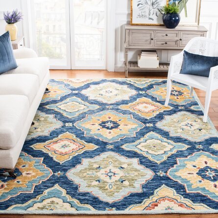 Deacon Damask Hand Tufted Wool Navy Area Rug - Kenner Habitat for Humanity ReStore
