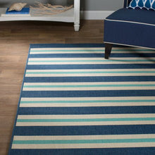 Load image into Gallery viewer, Triplehorn Striped Blue/ Ivory Indoor / Outdoor Area Rug - Kenner Habitat for Humanity ReStore
