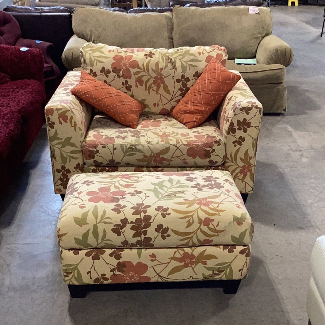 XL Yellow Floral Accent Armchair and Ottoman - Kenner Habitat for Humanity ReStore